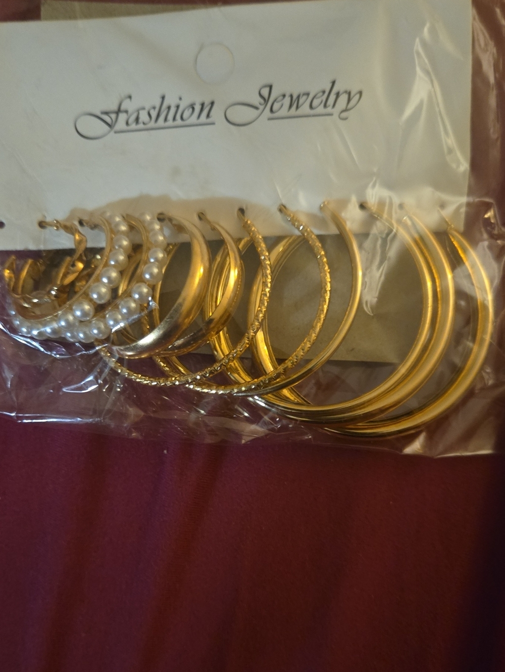 Fashion Jewelry Gold Hoop Earring Set with Faux Pearls